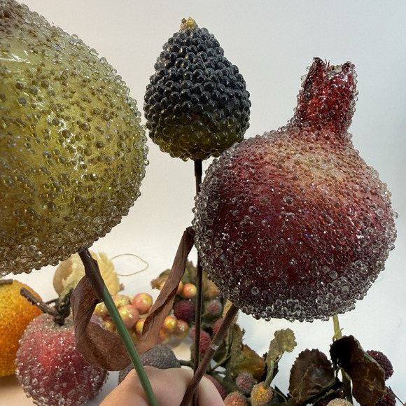 Vintage 16 Pc Faux Fruit Lot Beaded Sugared Centerpiece Decorative Glitter Retro - Picture 7 of 11